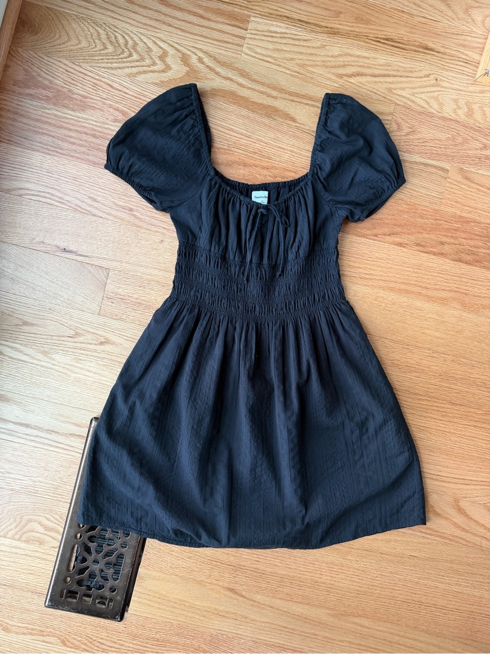 Sunday Best Aritzia Black Smocked Puff Sleeve Mini Dress XS